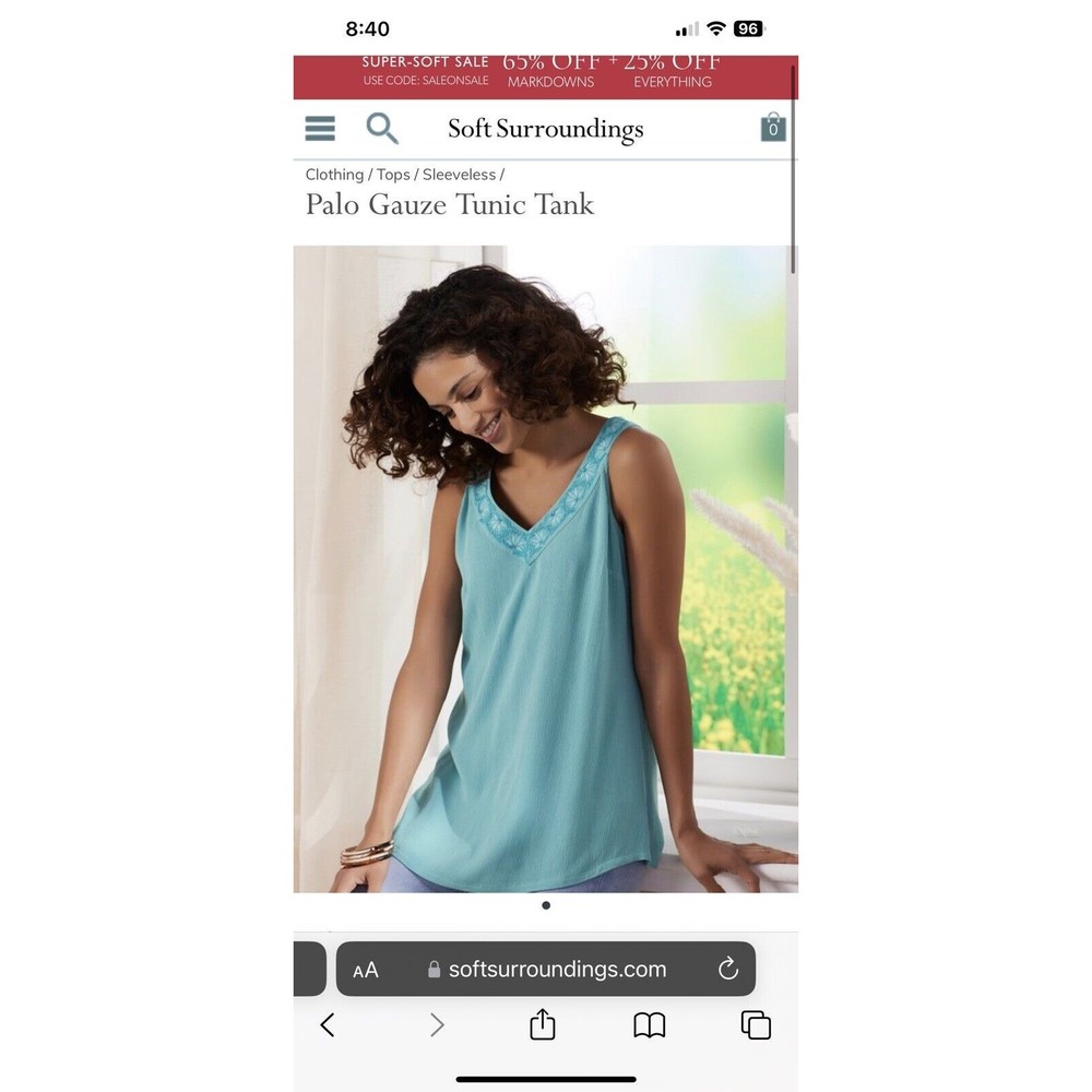 Soft Surroundings Palo Gauze Tunic Top Embroidered Tank Blouse Womens Medium NEW